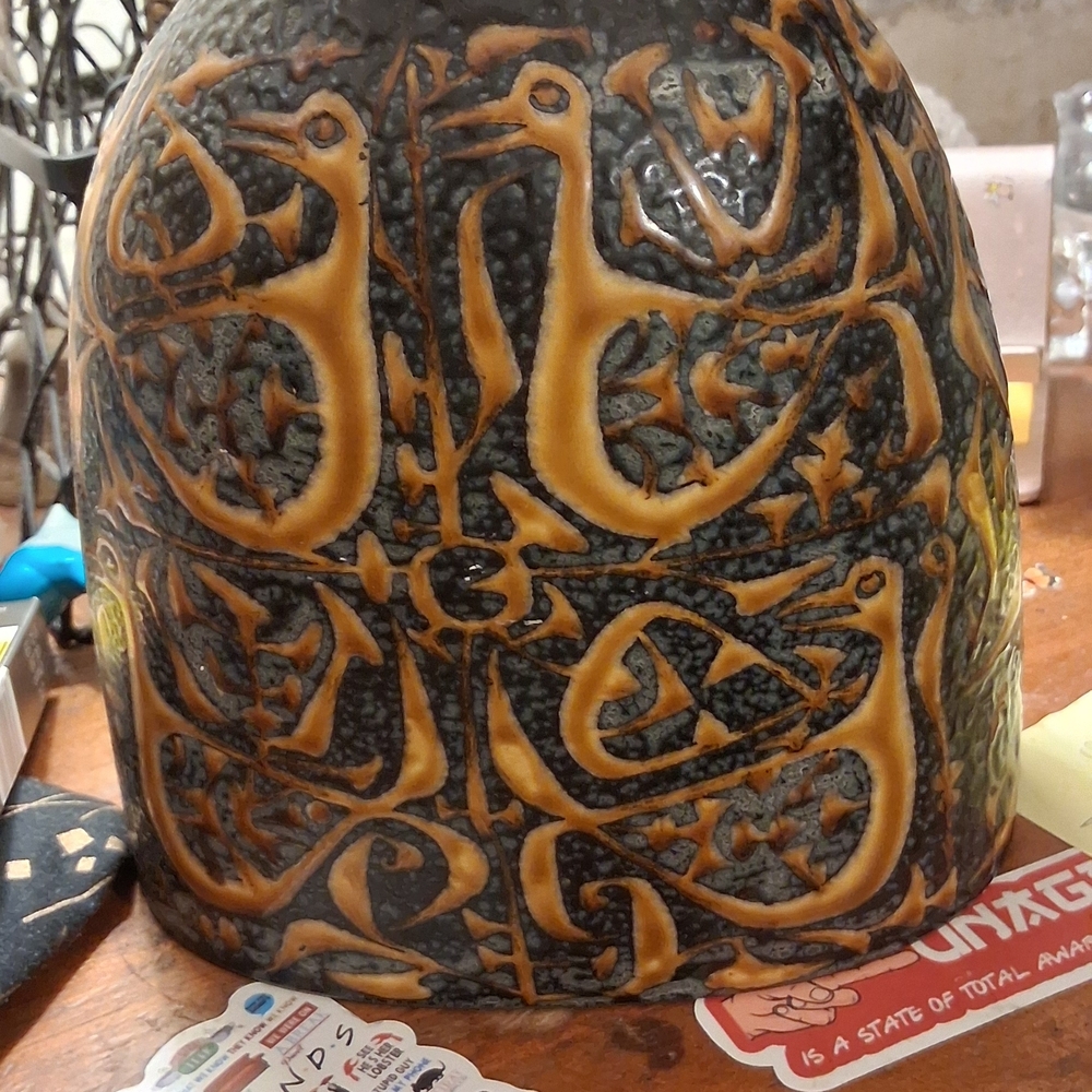vassarette Black and Amber Etched Ceramic Vase